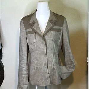 ELIE TAHARI KAHKI FITTED JACKET LIGHT AND DARK GREY SIZE 8